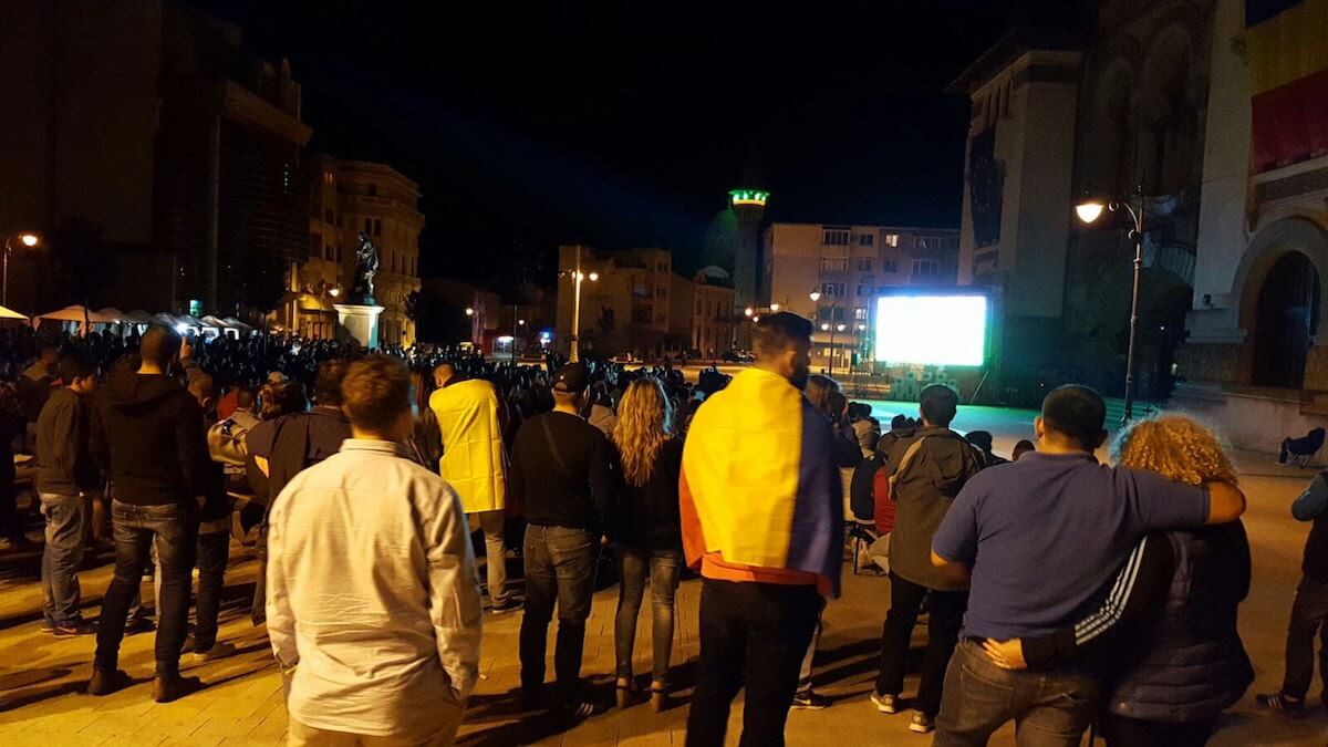 Meciul România - Franța în Piața Ovidiu