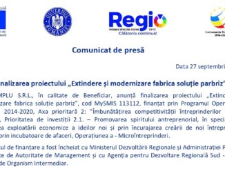 Finalizarea proiectului „Extindere și modernizare fabrica soluție parbriz”