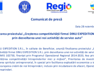 Finalizarea proiectului "Creșterea competitivității firmei DINU EXPEDITION SRL prin dezvoltarea unei noi activități de service auto"